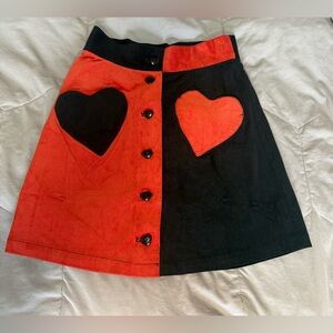 NWT Smak Parlour Heart Patch Red and Black Corduroy Skirt